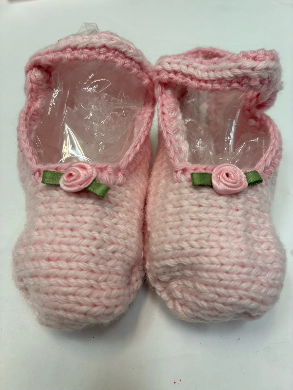 Art Walk Pink Knit Baby Mary Jane Shoes with Rose Accent